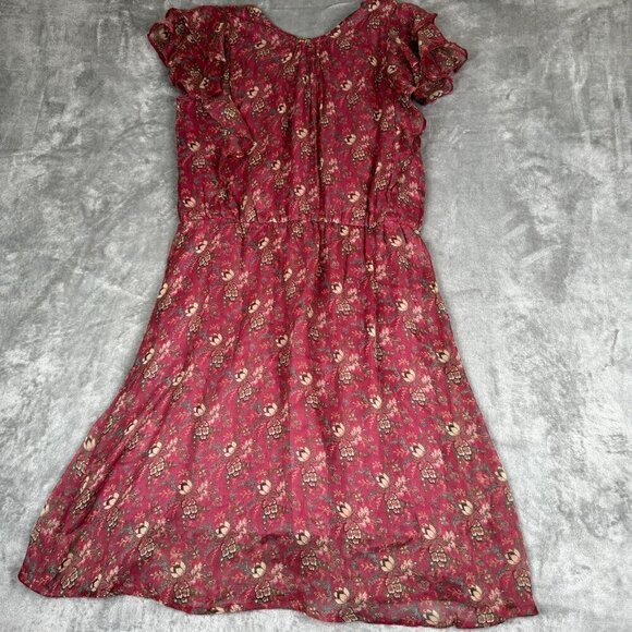 Myra Bag Women Small Mauve Dress Midi Flutter Sleeve Tassle Chiffon Floral Toggl - Picture 13 of 14